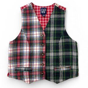 GAP Vintage Women’s Plaid Flannel Vest Button Front Cozy Grunge Cabin Core